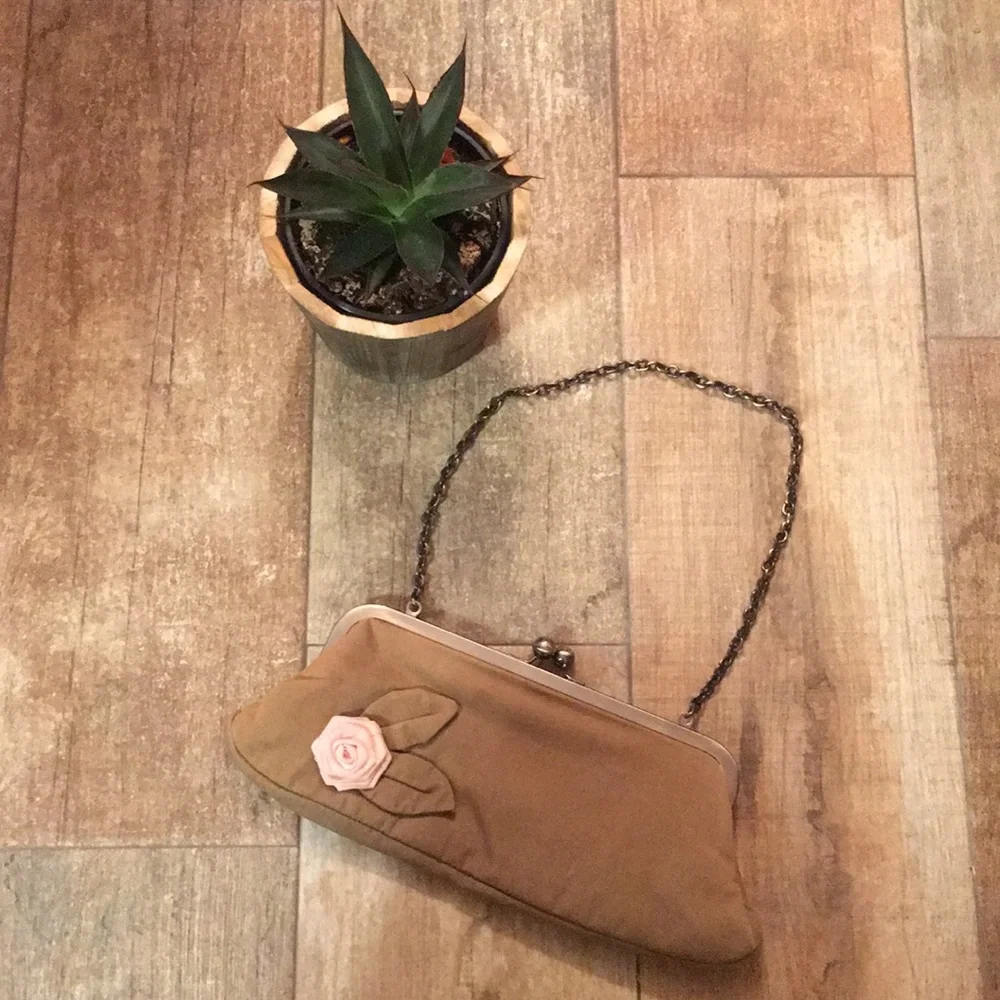 American Eagle Army Green Clutch with Pink Rosette - Picture 2 of 5